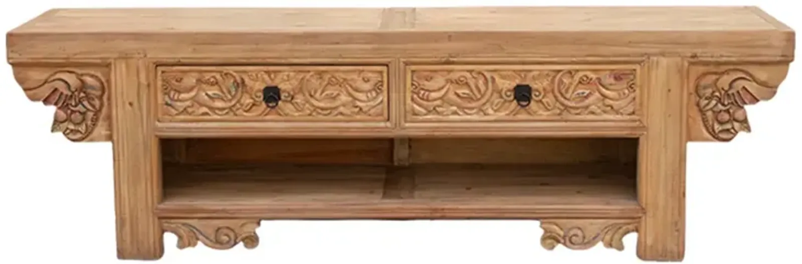 Long Rustic Folk Carved Console - de-cor - Brown