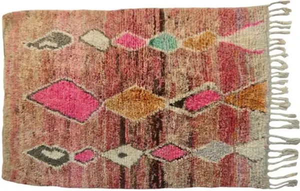 Vintage Abstract Boujad Rug - Habibi Imports - Pink - Pink