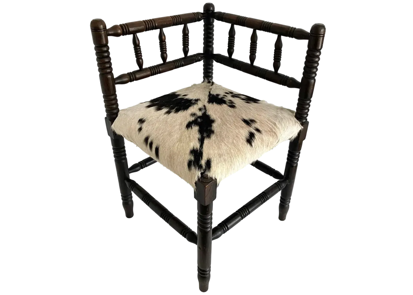 Dutch Spindle Corner Chair W/ Hide Seat - Ballyhoo - brown