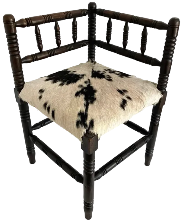 Dutch Spindle Corner Chair W/ Hide Seat - Ballyhoo - brown