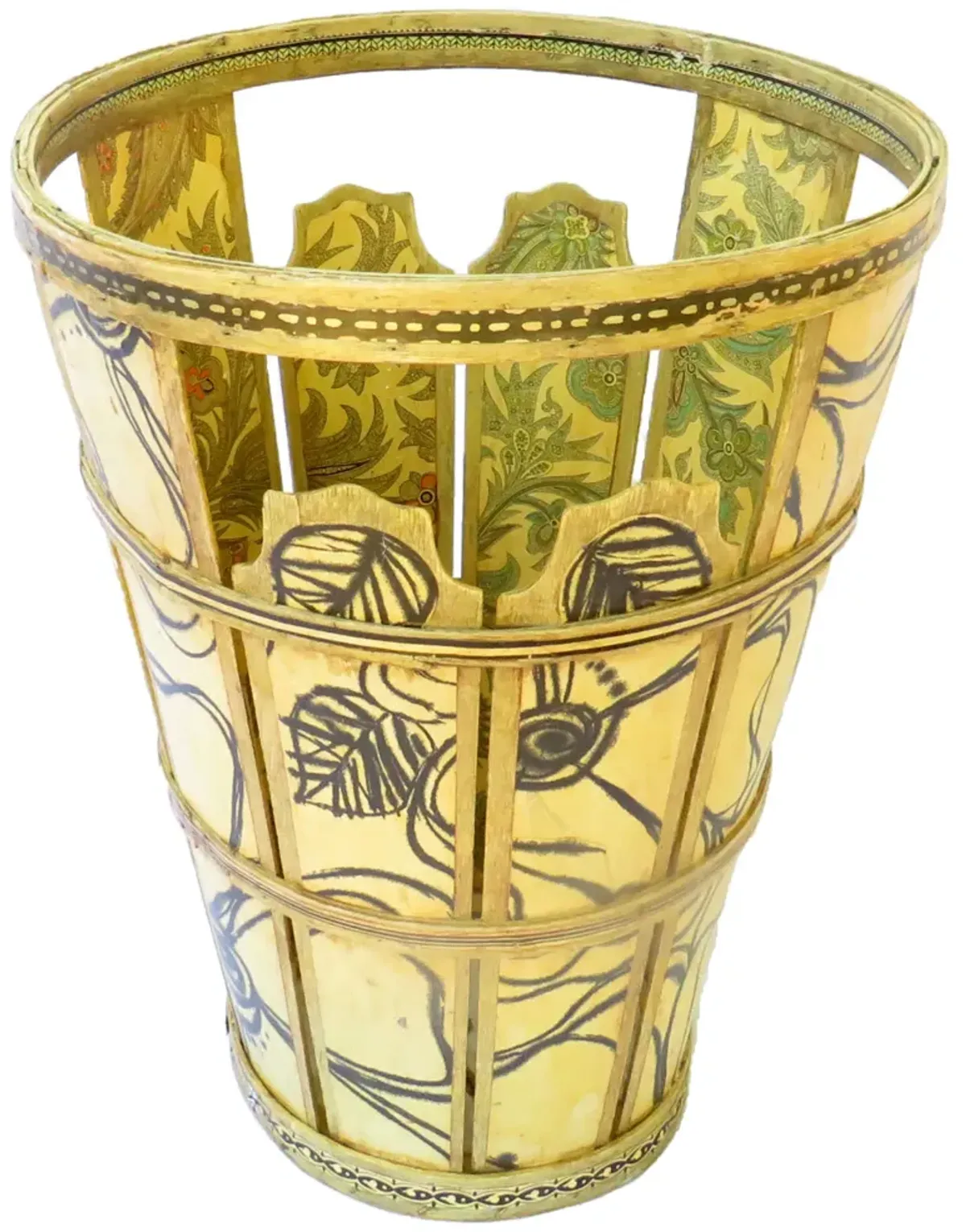 Large Boho ChicDecoupage Bentwood Basket - Chez Vous - Gold