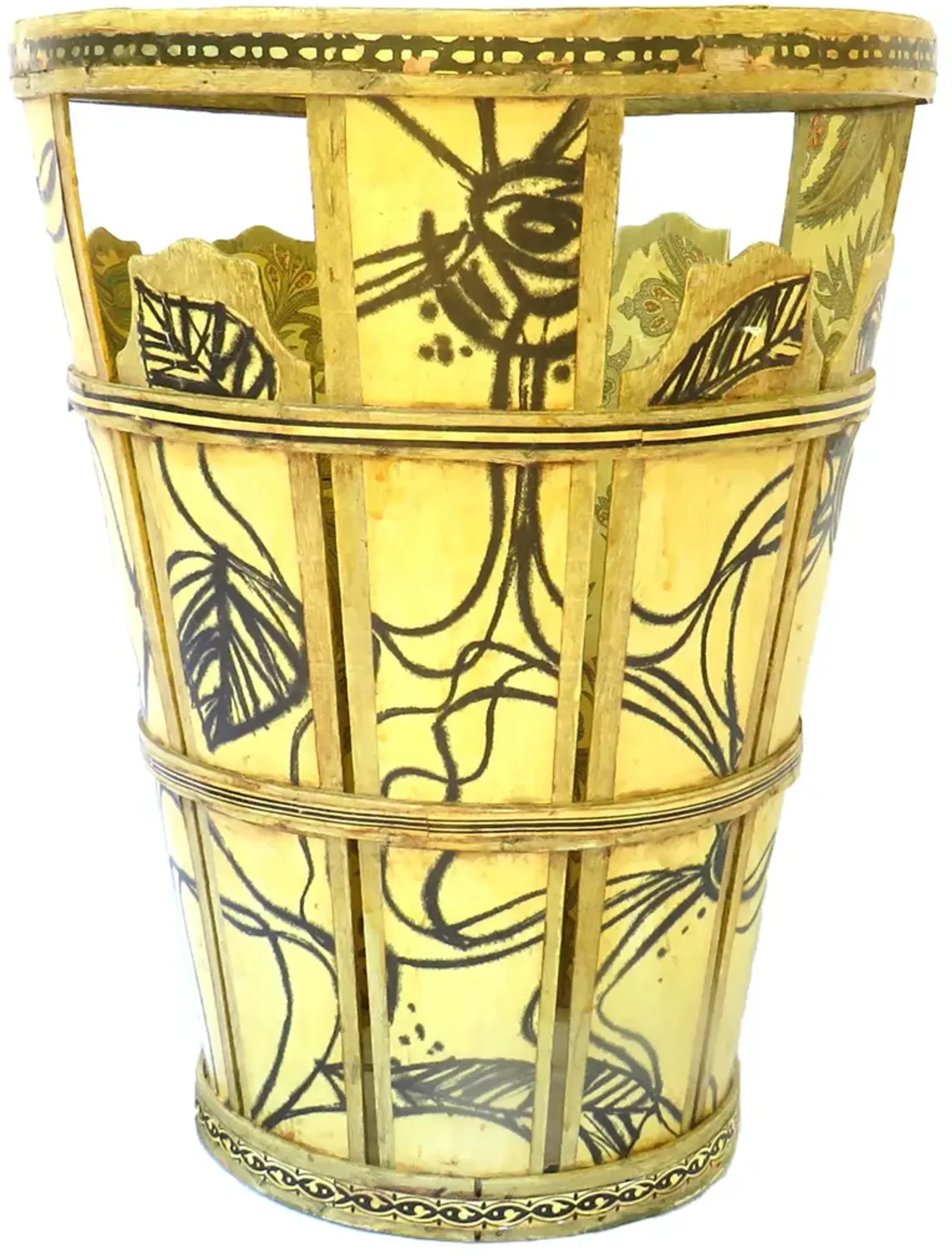 Large Boho ChicDecoupage Bentwood Basket - Chez Vous - Gold