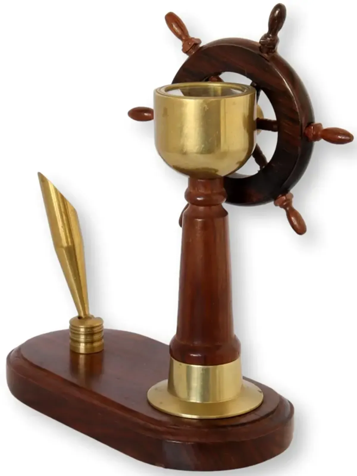 Nautical Ship Wheel & Compass Desk Piece - New England Mercantile - Brown