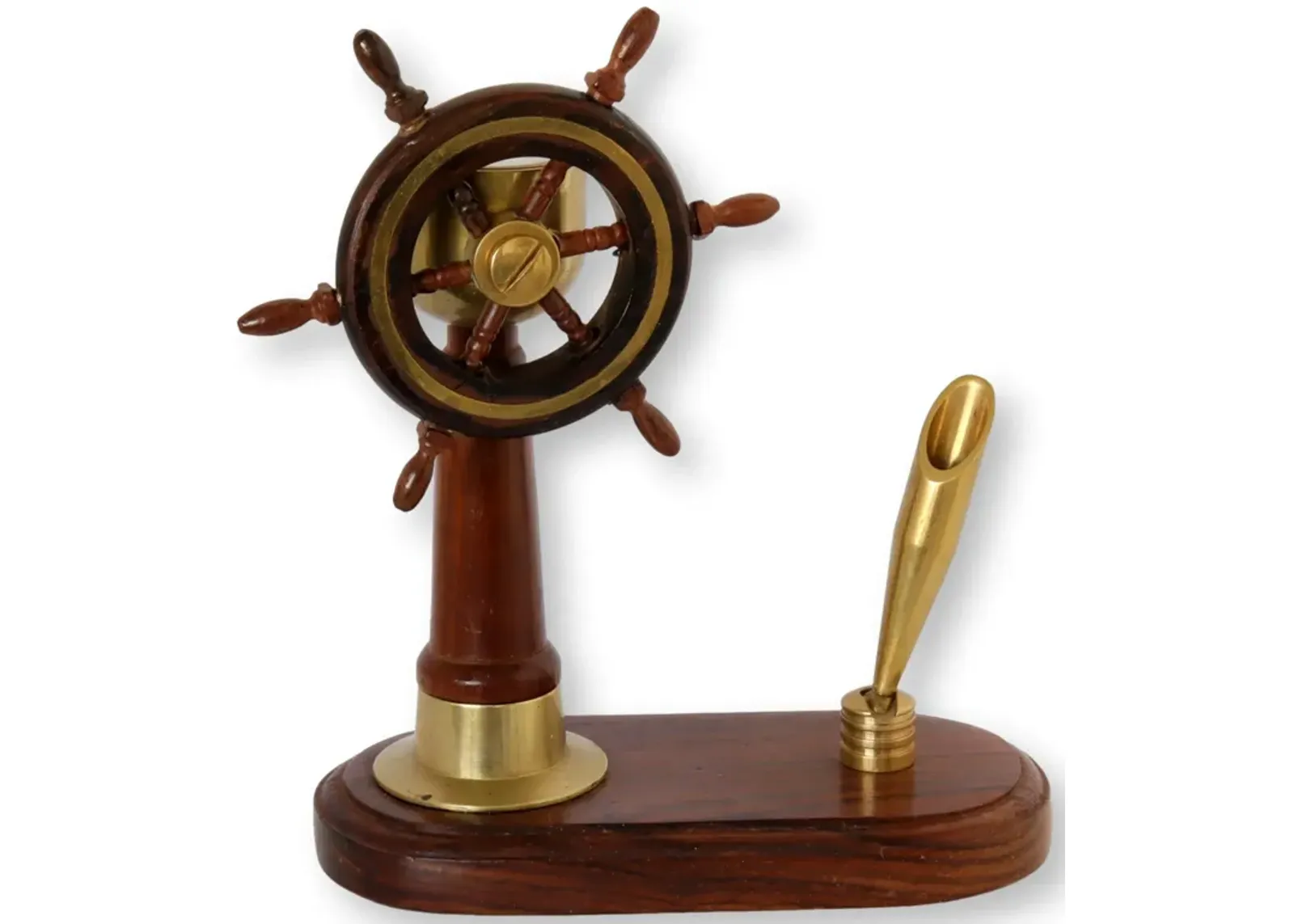 Nautical Ship Wheel & Compass Desk Piece - New England Mercantile - Brown