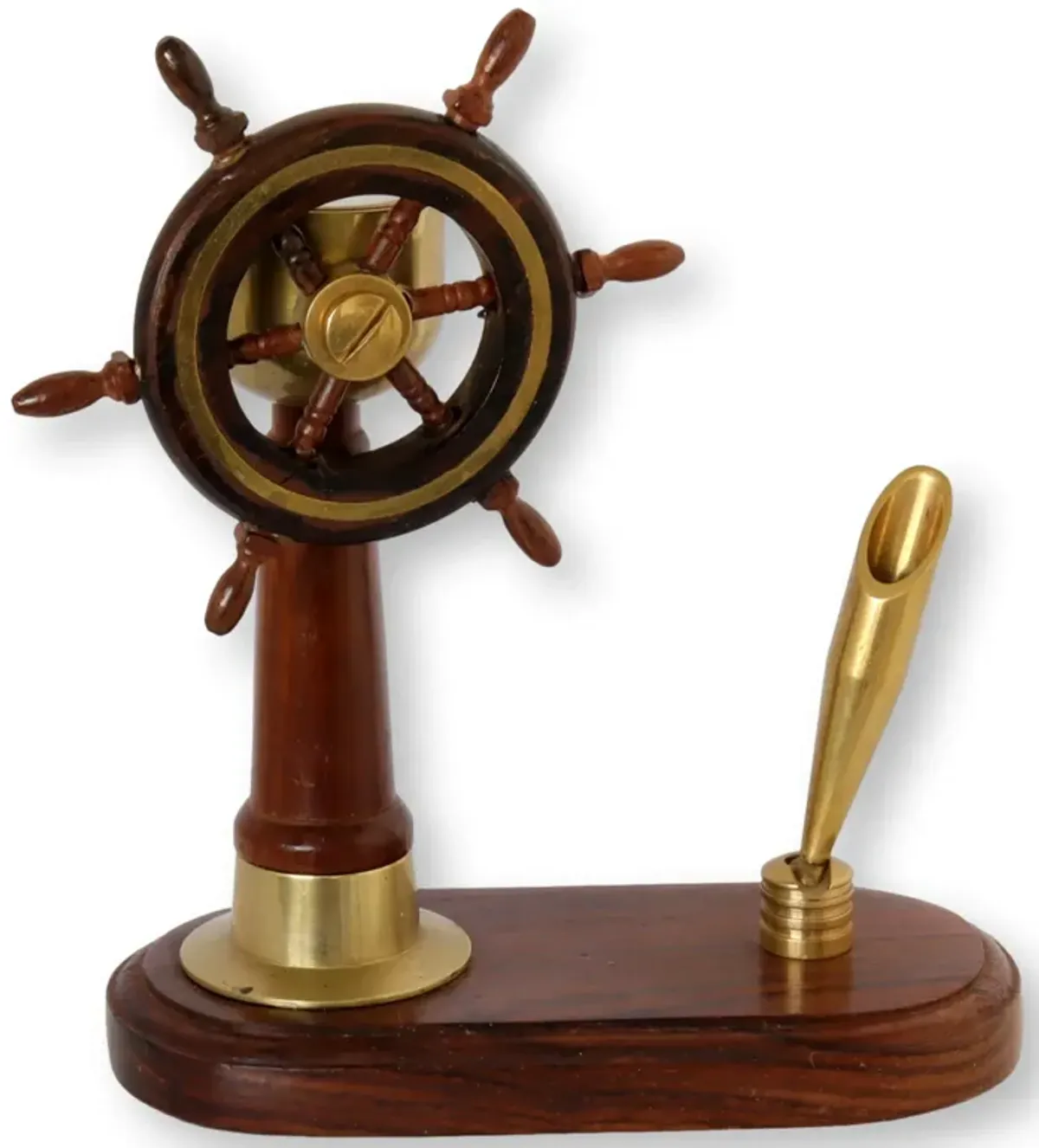 Nautical Ship Wheel & Compass Desk Piece - New England Mercantile - Brown