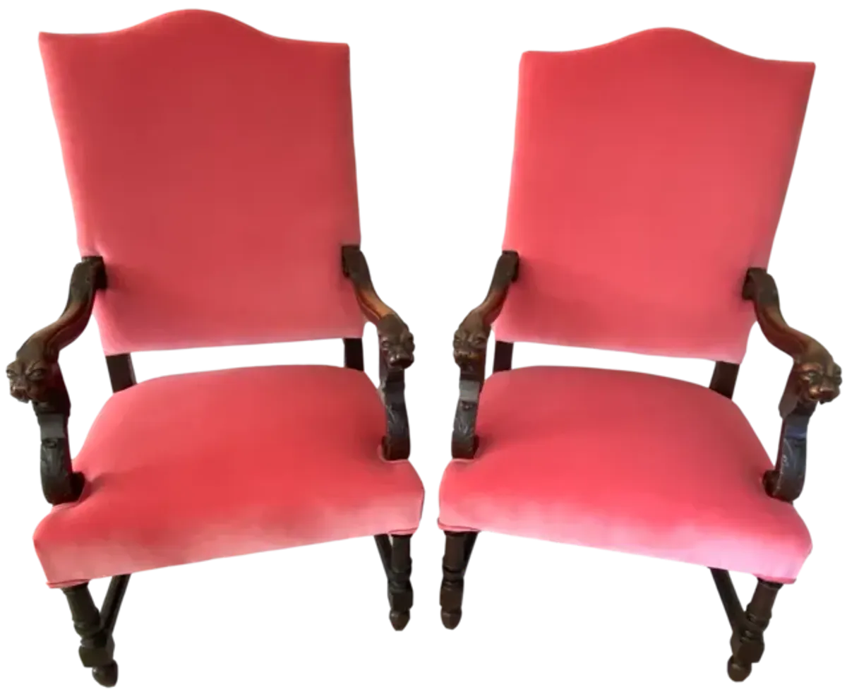 19th C Louis XIII Oak Armchairs /Pr - Ballyhoo - Pink