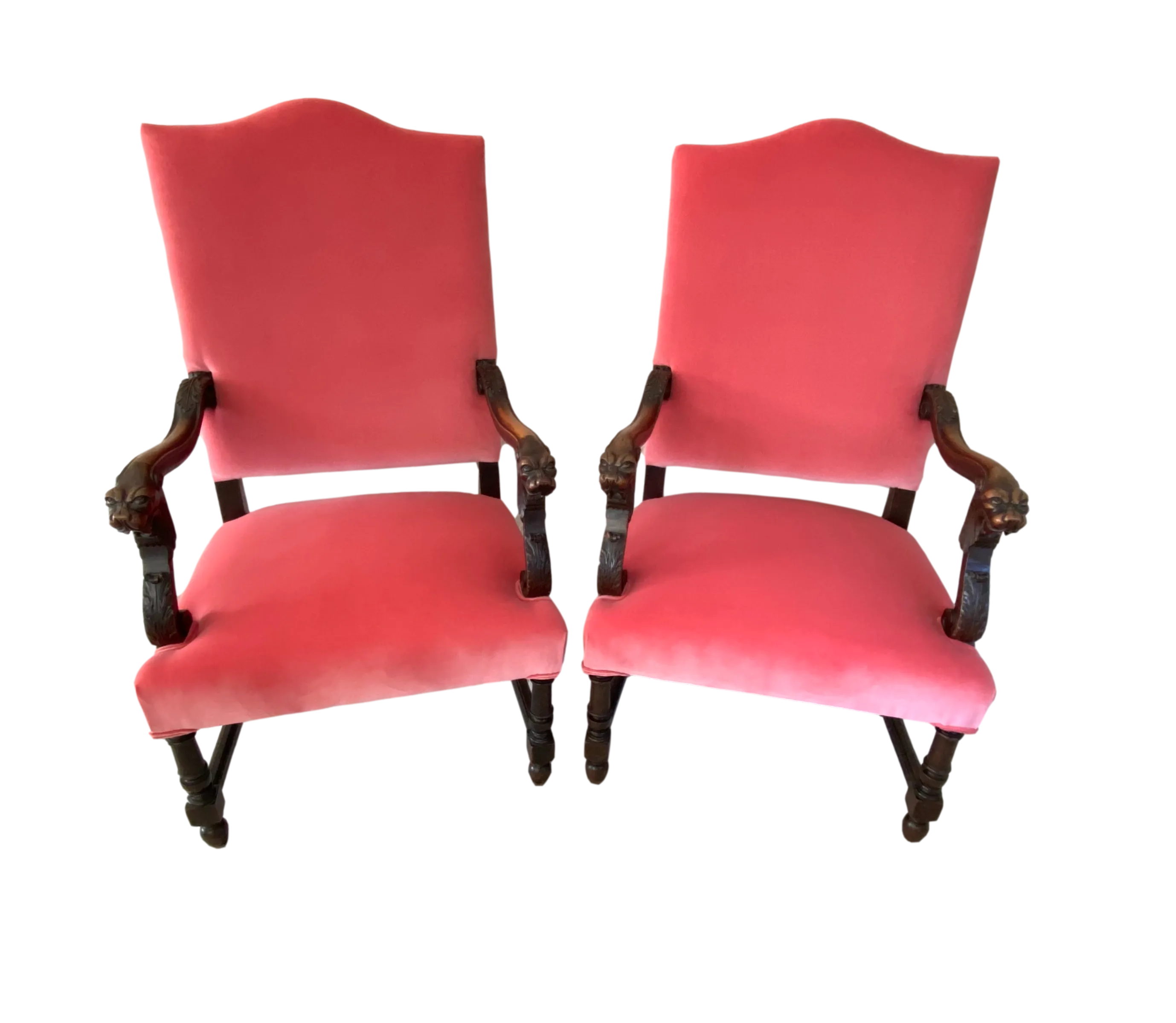 19th C Louis XIII Oak Armchairs /Pr - Ballyhoo - Pink