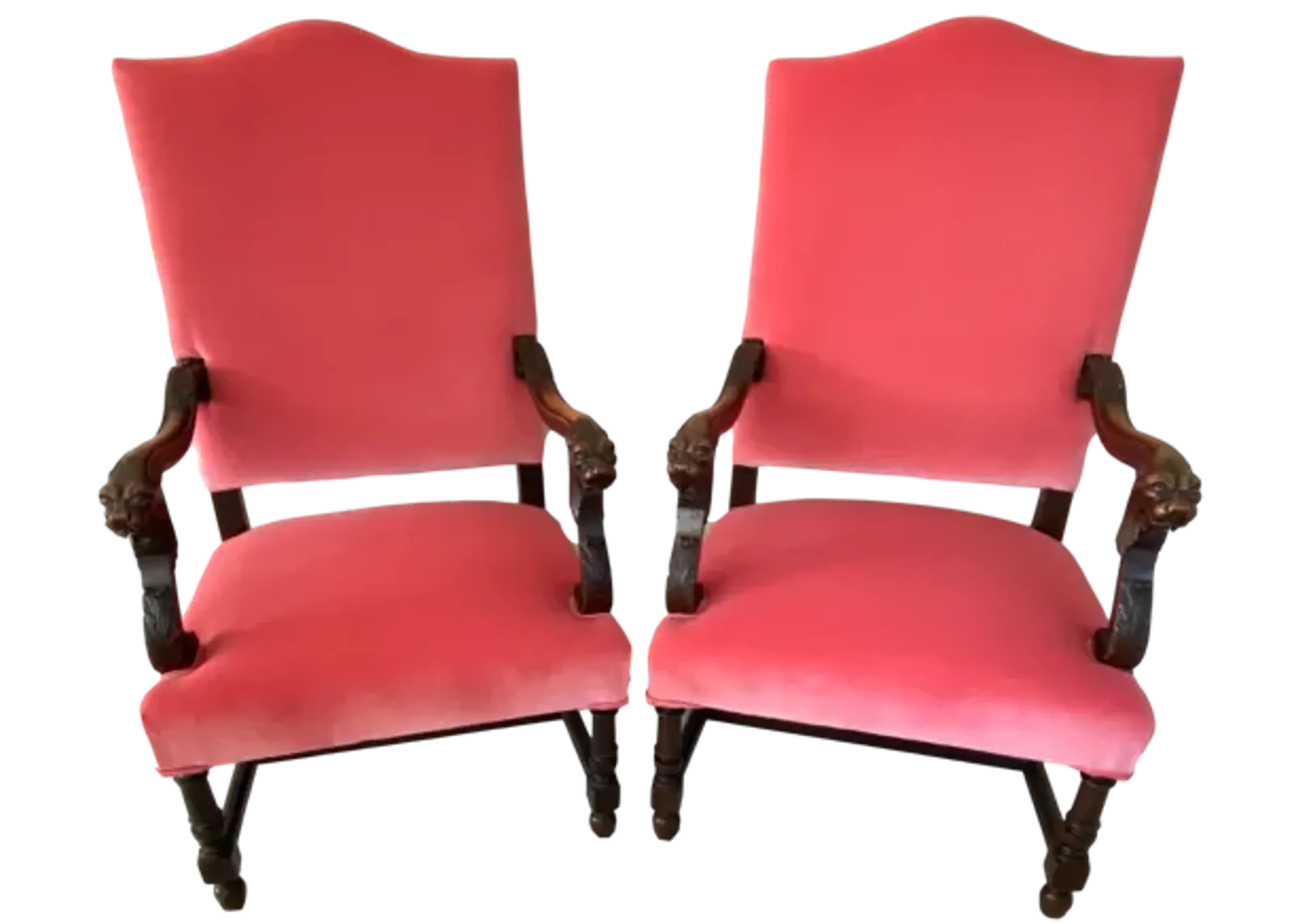 19th C Louis XIII Oak Armchairs /Pr - Ballyhoo - Pink