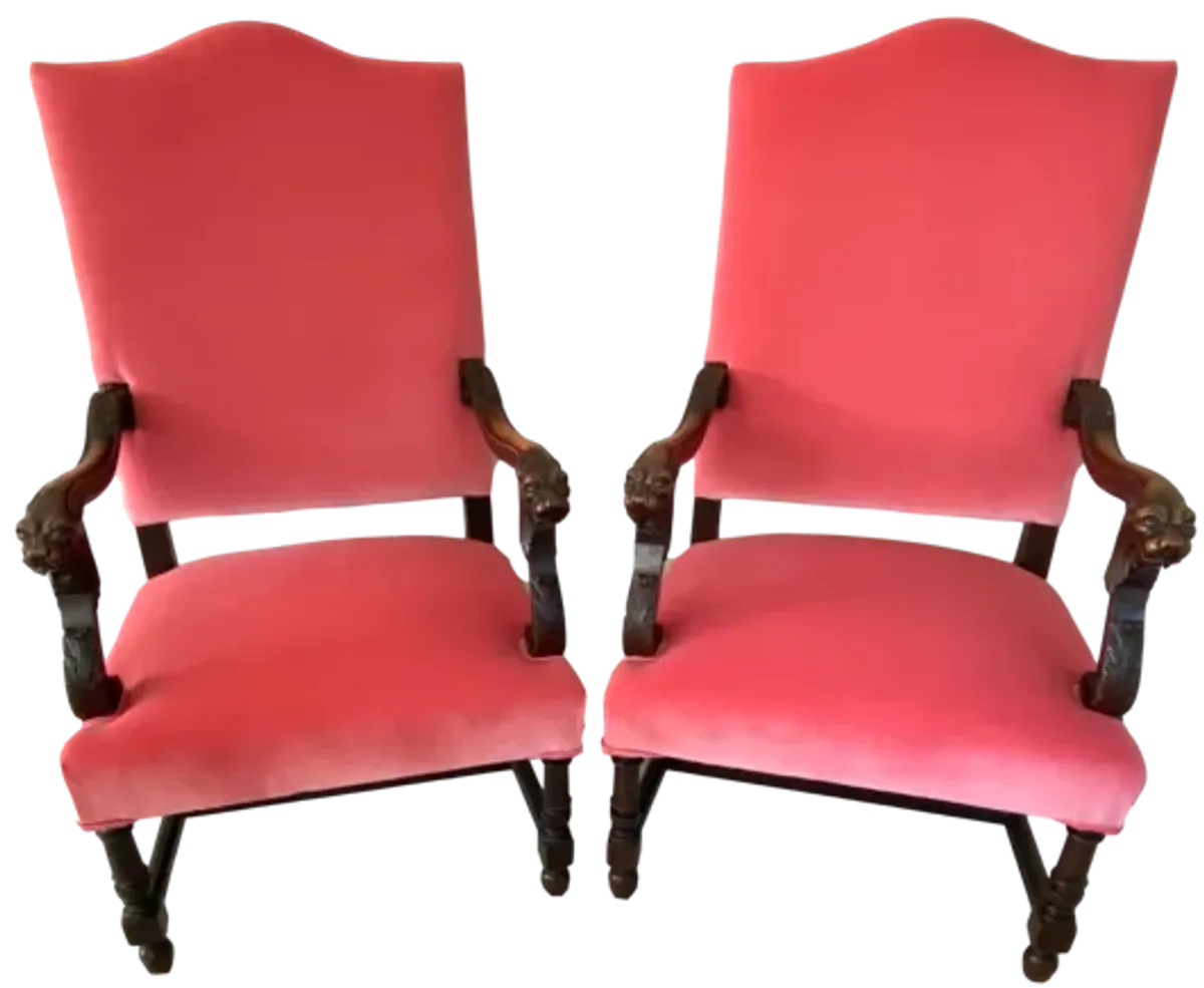 19th C Louis XIII Oak Armchairs /Pr - Ballyhoo - Pink