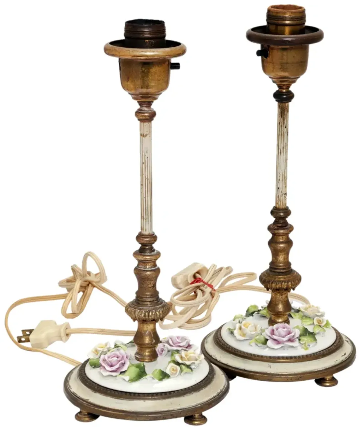 German Candlestick Lamps/Flowers - pr - Fleur de Lex Antiques