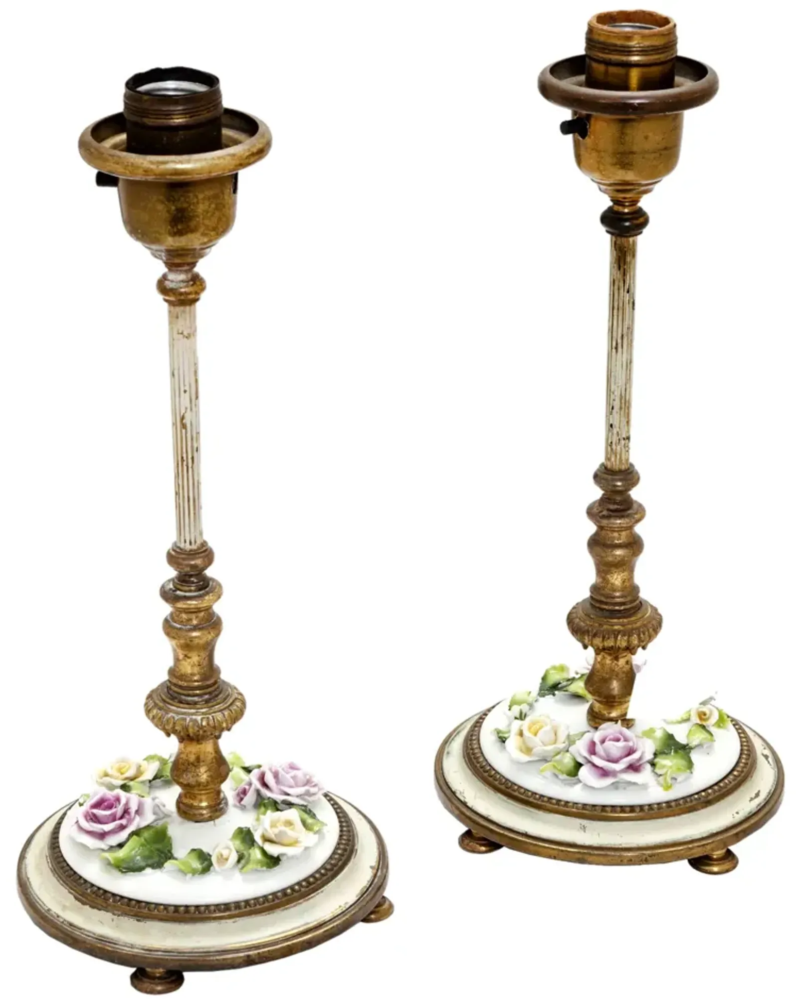 German Candlestick Lamps/Flowers - pr - Fleur de Lex Antiques