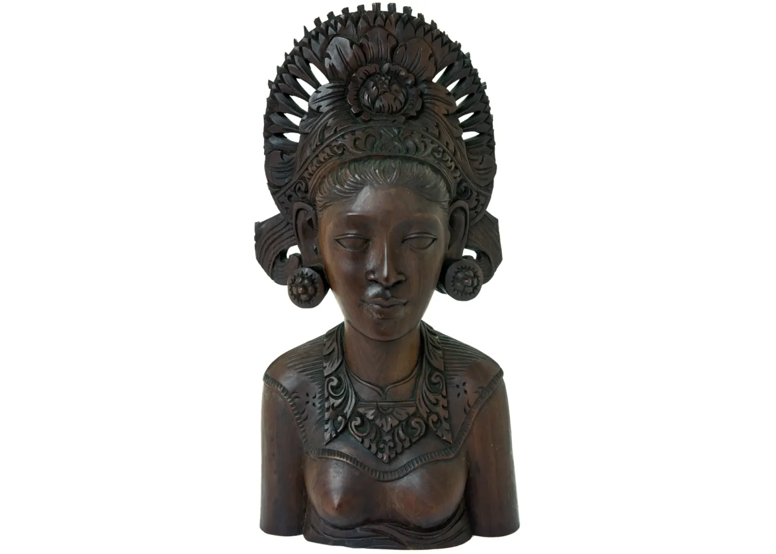 Indonesian Hand Carved Female Bust - Fleur de Lex Antiques - Brown