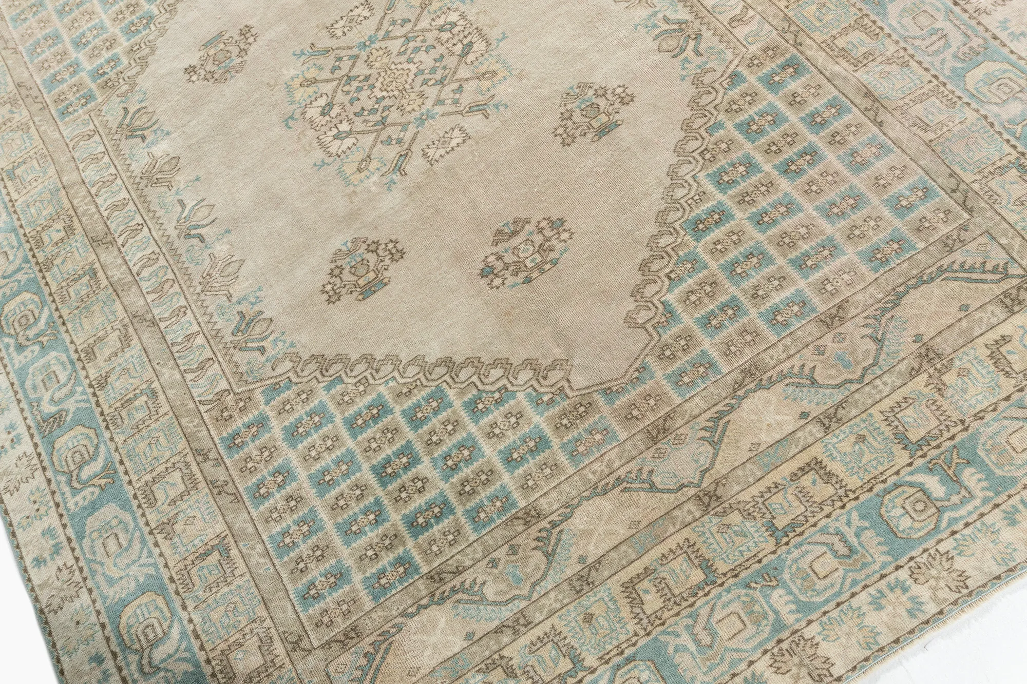 Oushak Rug Lightly Distressed 6'4 X 8' - Blue - Blue