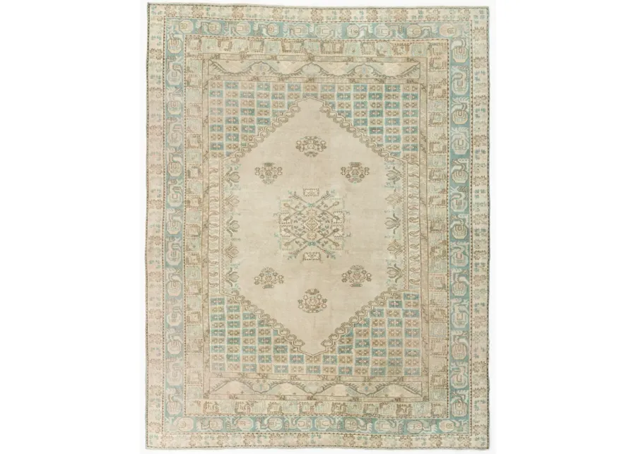 Oushak Rug Lightly Distressed 6'4 X 8' - Blue - Blue