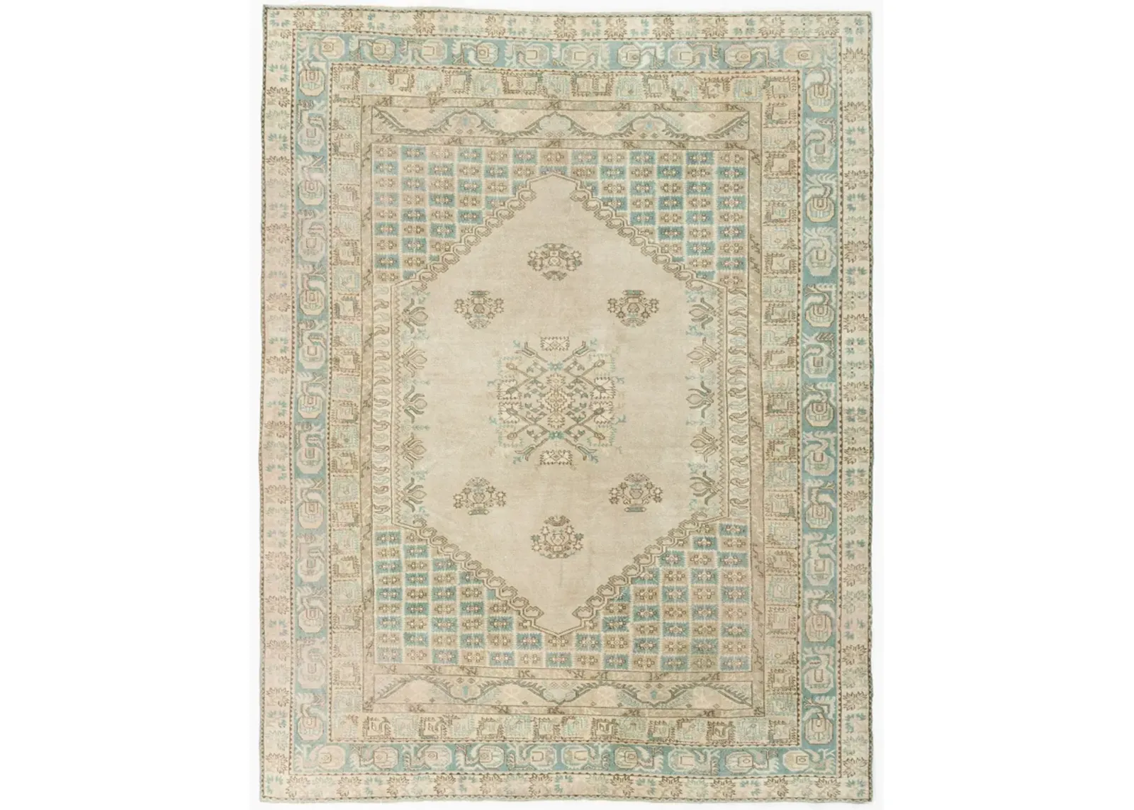 Oushak Rug Lightly Distressed 6'4 X 8' - Blue - Blue