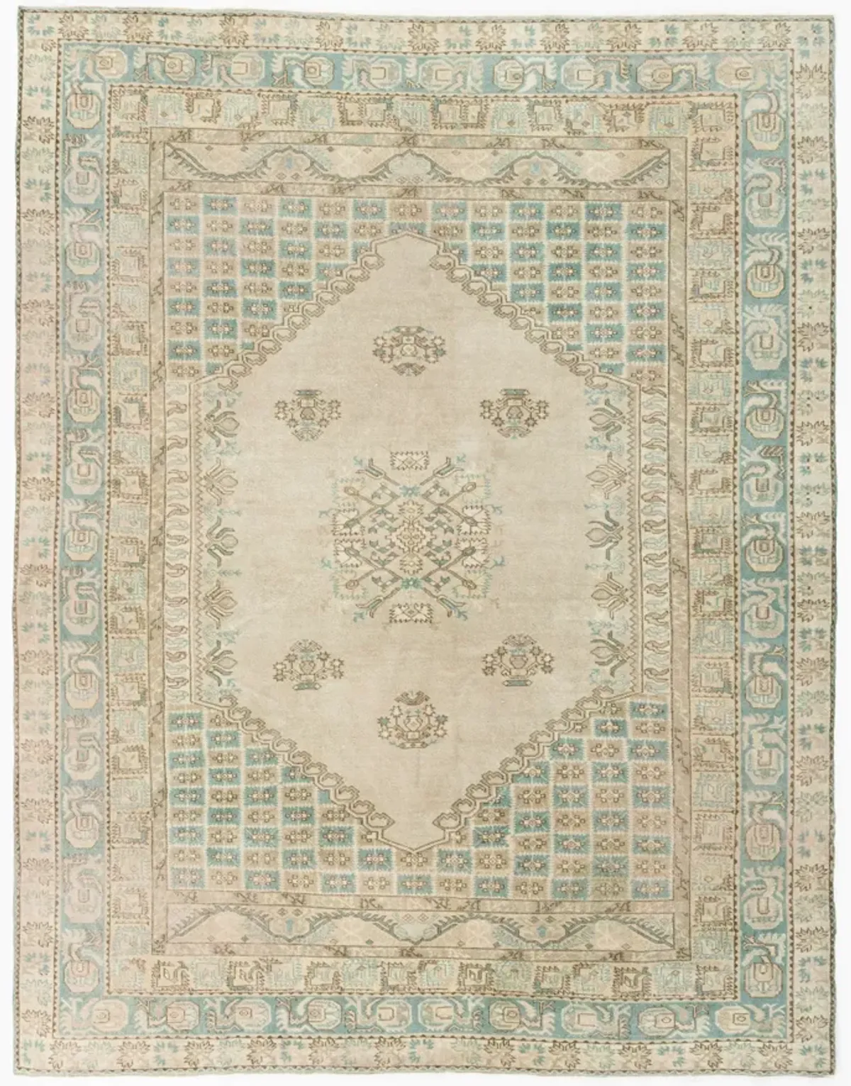 Oushak Rug Lightly Distressed 6'4 X 8' - Blue - Blue