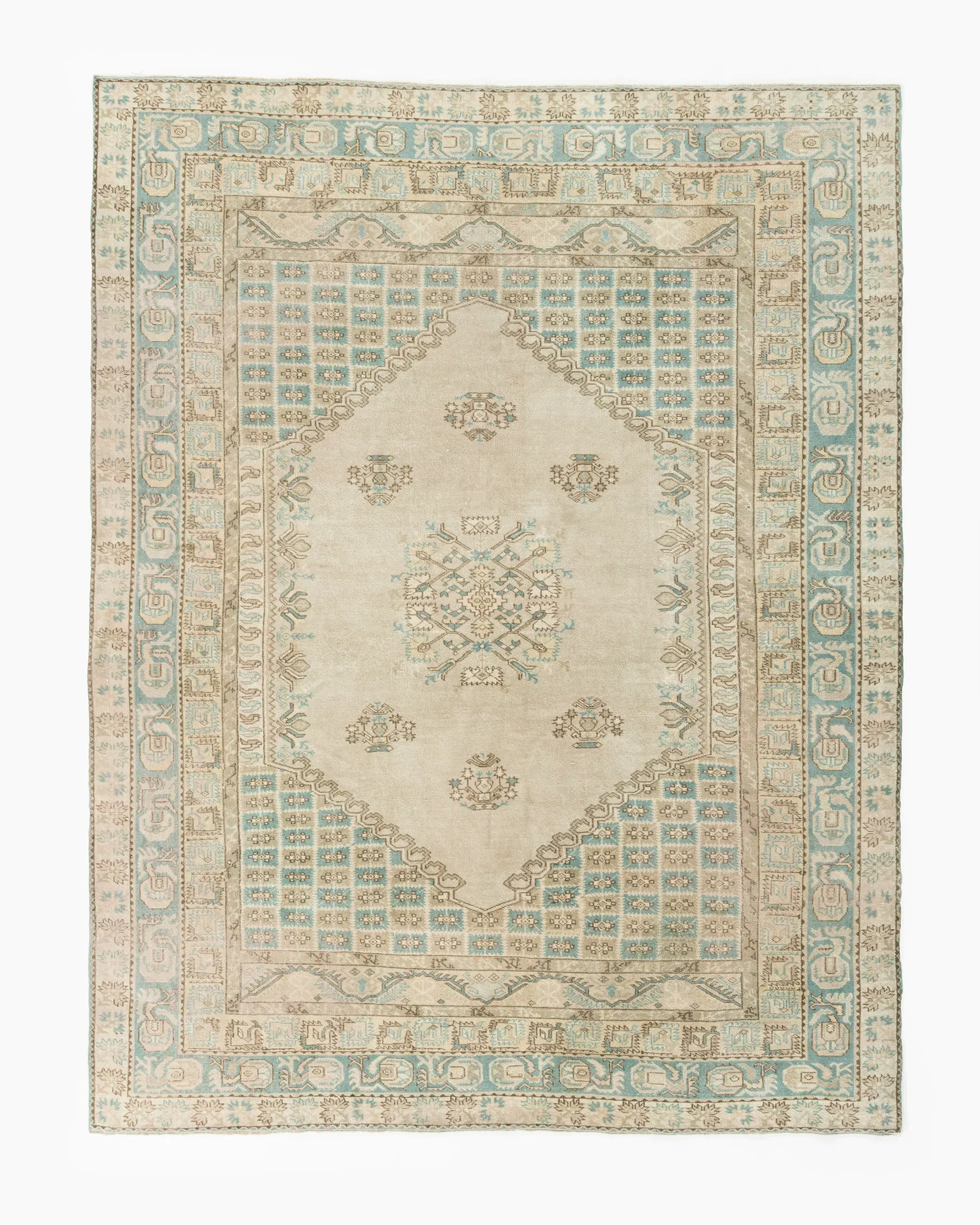 Oushak Rug Lightly Distressed 6'4 X 8' - Blue - Blue