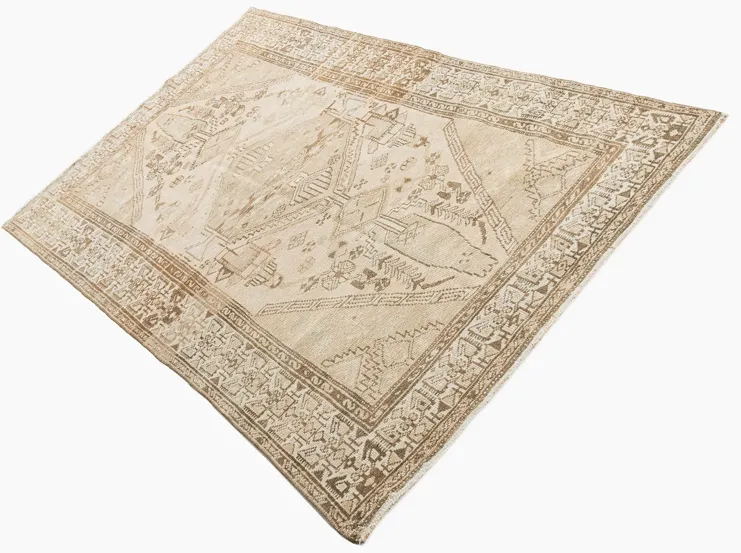 Persian Hamadan Area Rug 4' X 6'7 - Beige - Beige