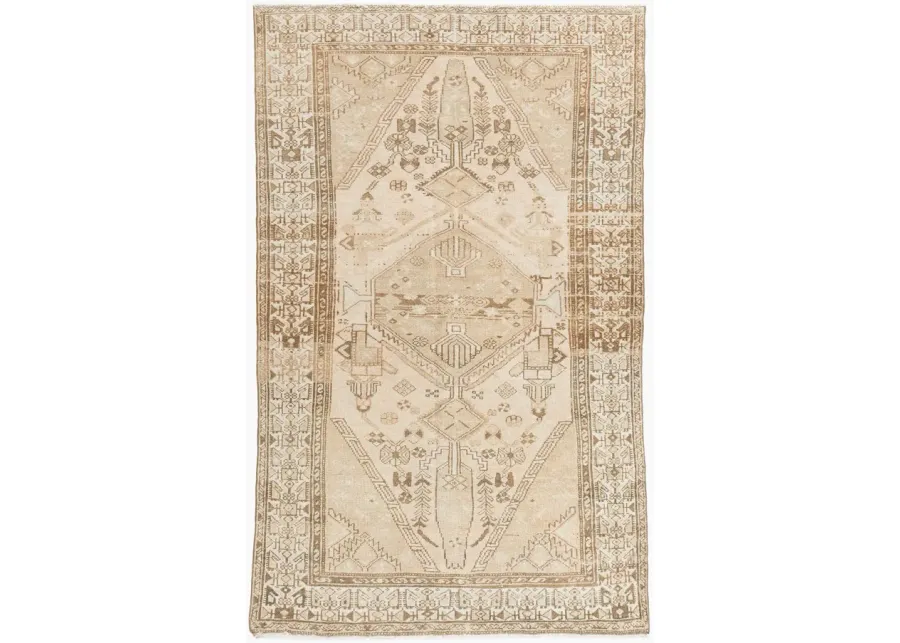 Persian Hamadan Area Rug 4' X 6'7 - Beige - Beige