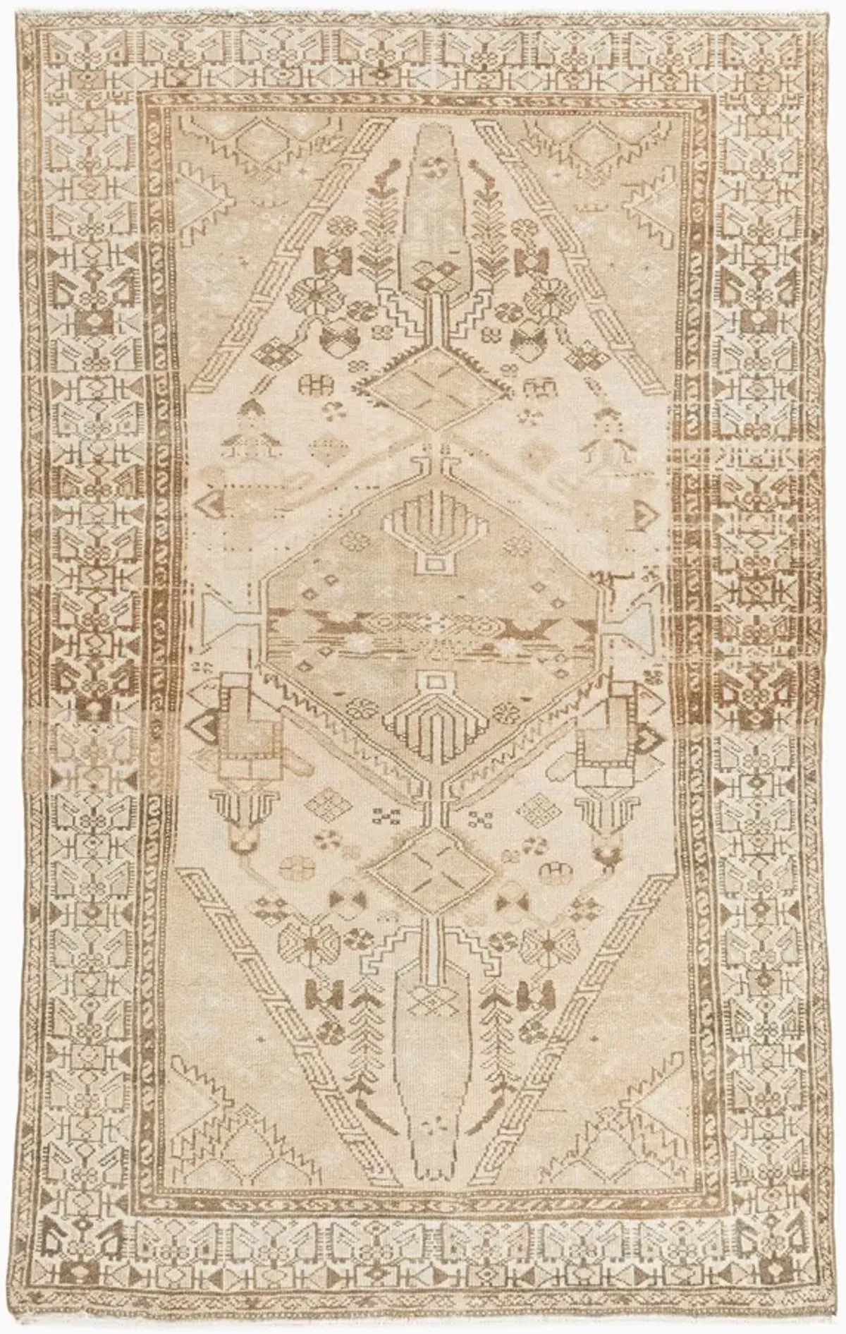 Persian Hamadan Area Rug 4' X 6'7 - Beige - Beige