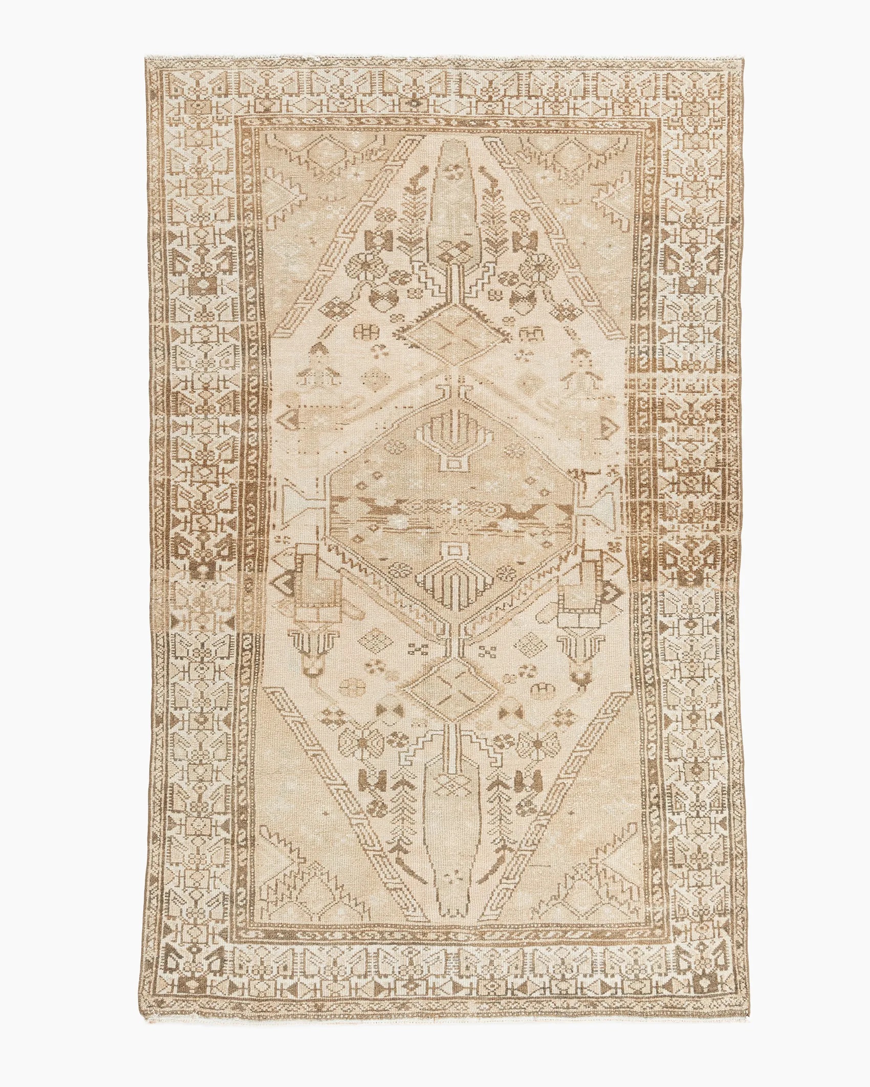 Persian Hamadan Area Rug 4' X 6'7 - Beige - Beige