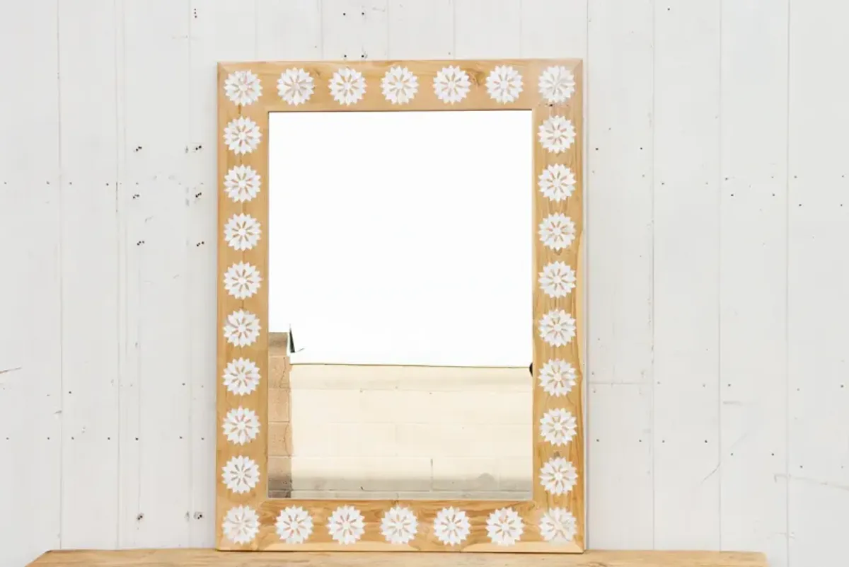 Modern Farmhouse Inlay Blossom Mirror - de-cor - Brown