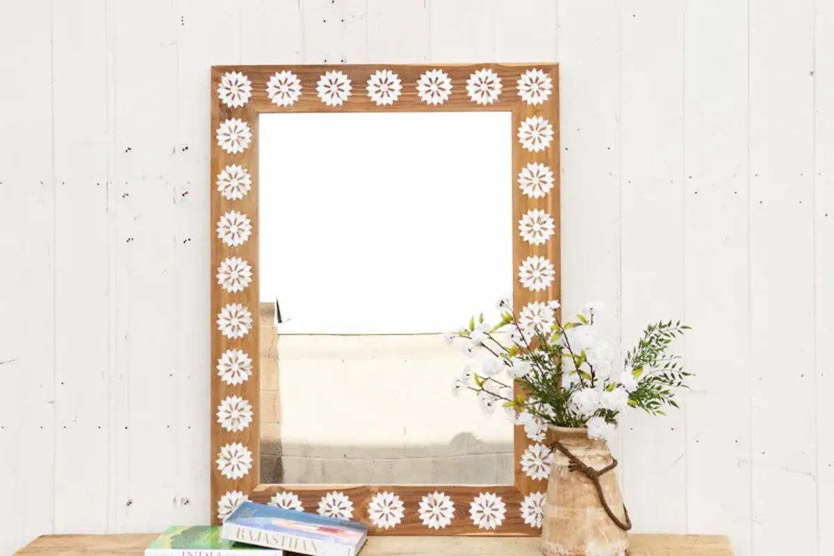 Teak Mother of Pearl Blossom Mirror - de-cor - Brown