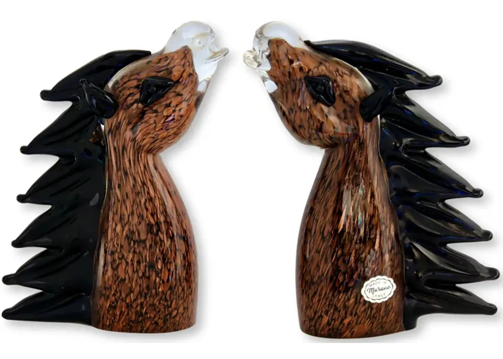 Vintage Murano Glass Horse Head Bookends - The Queens Landing - Brown