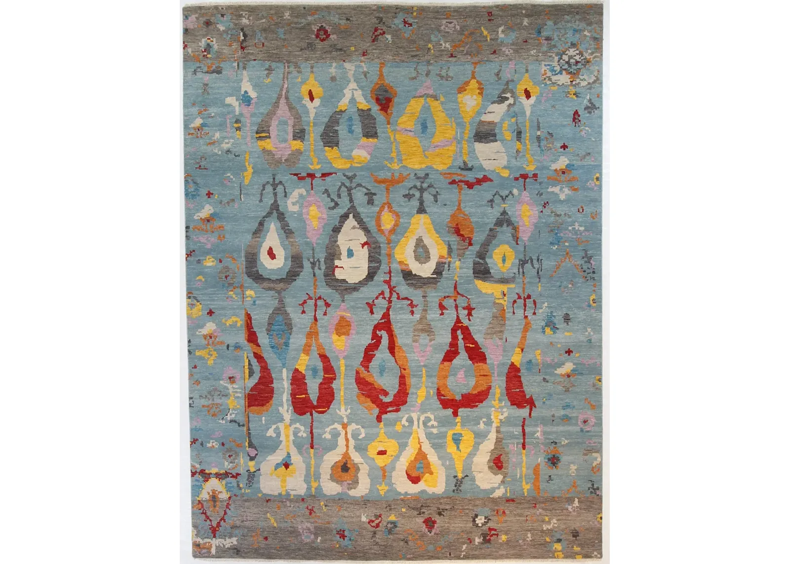 9" x 12" Sari Wool Ikat Rug - Aqua - F.J. Kashanian - Blue - Blue