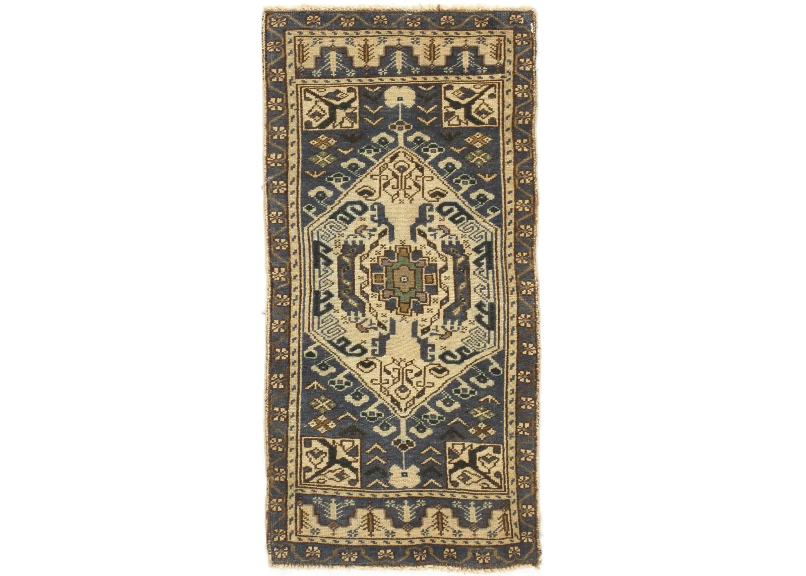 Turkish Yastik Area Rug 1'8 X 3' - Blue - Blue