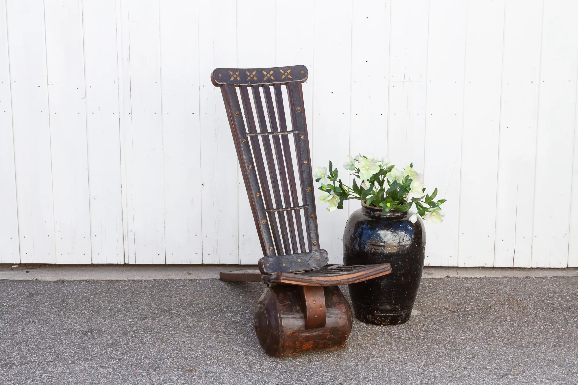 Wood & Metal Tribal Wheel Chair - de-cor - Brown