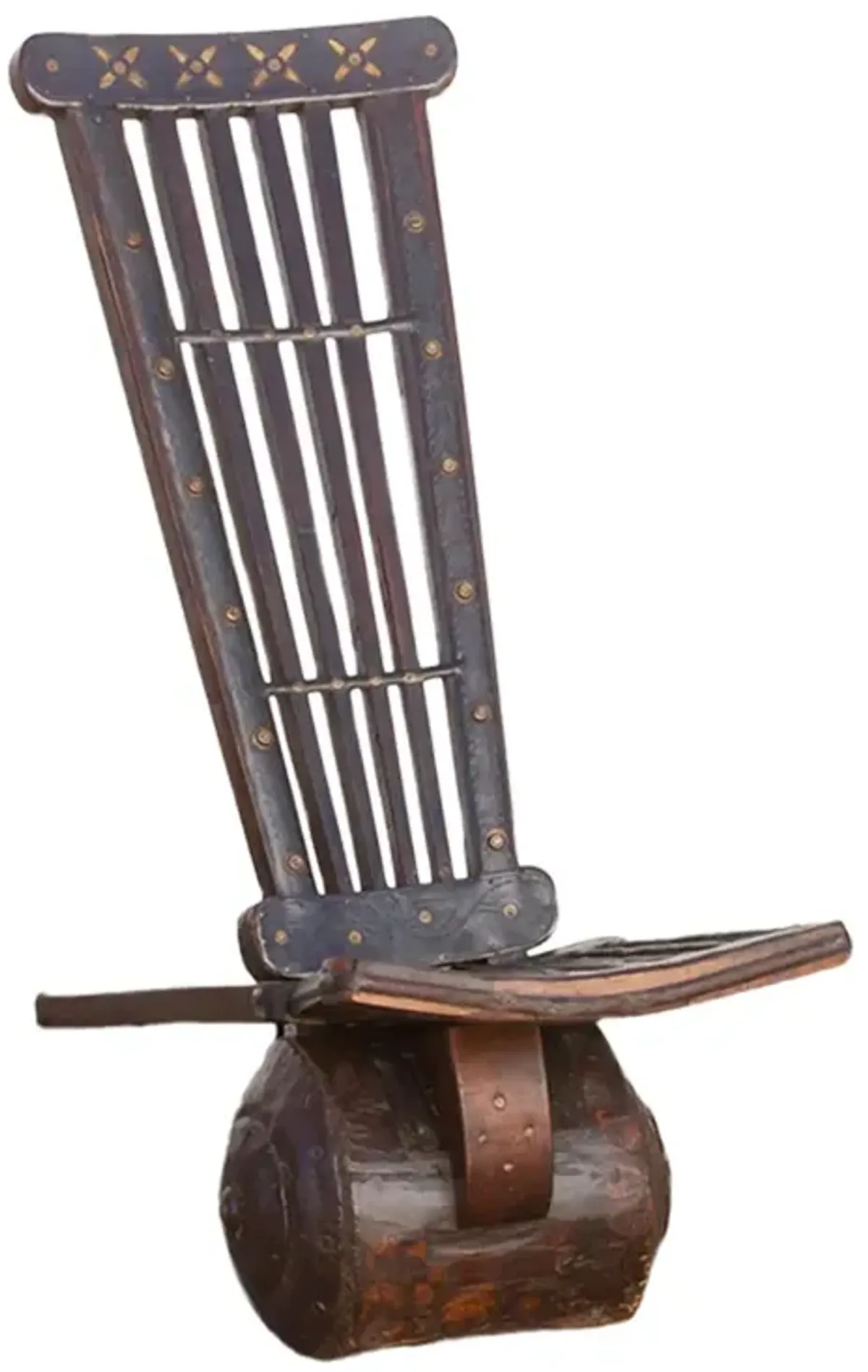 Wood & Metal Tribal Wheel Chair - de-cor - Brown