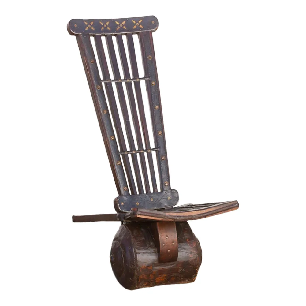 Wood & Metal Tribal Wheel Chair - de-cor - Brown