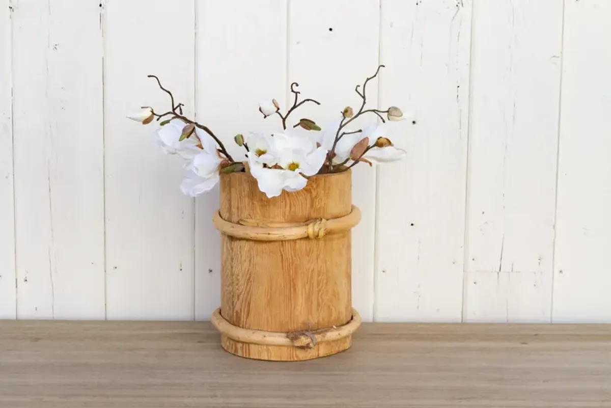 Charming Asian Bleached Wood Bucket - de-cor - brown