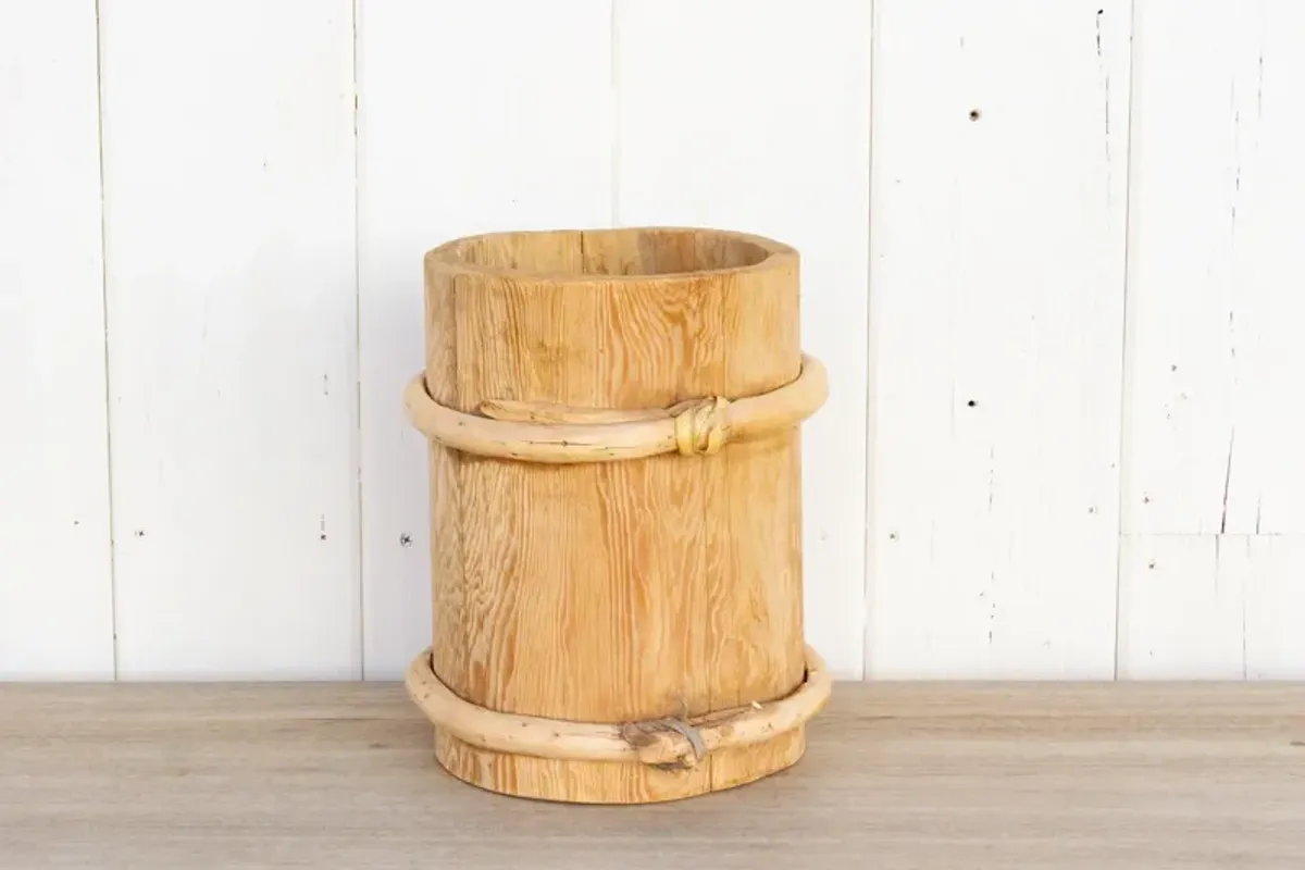 Charming Asian Bleached Wood Bucket - de-cor - brown