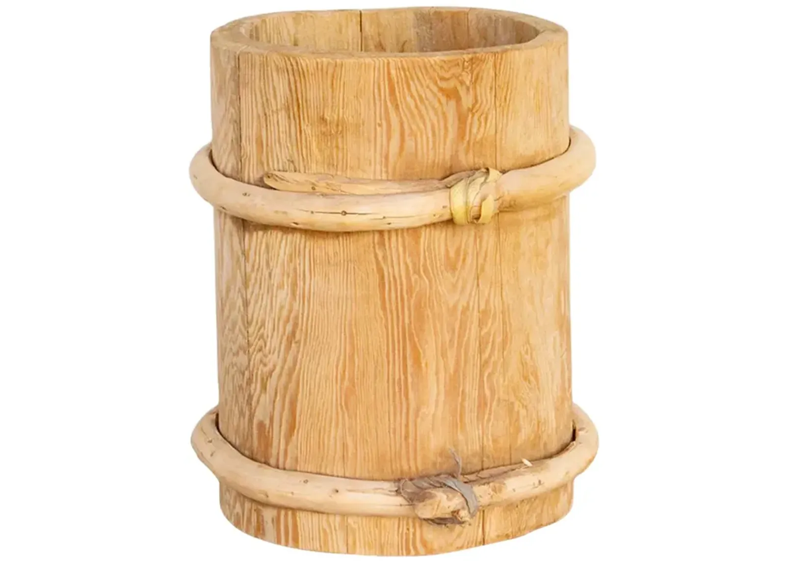 Charming Asian Bleached Wood Bucket - de-cor - brown