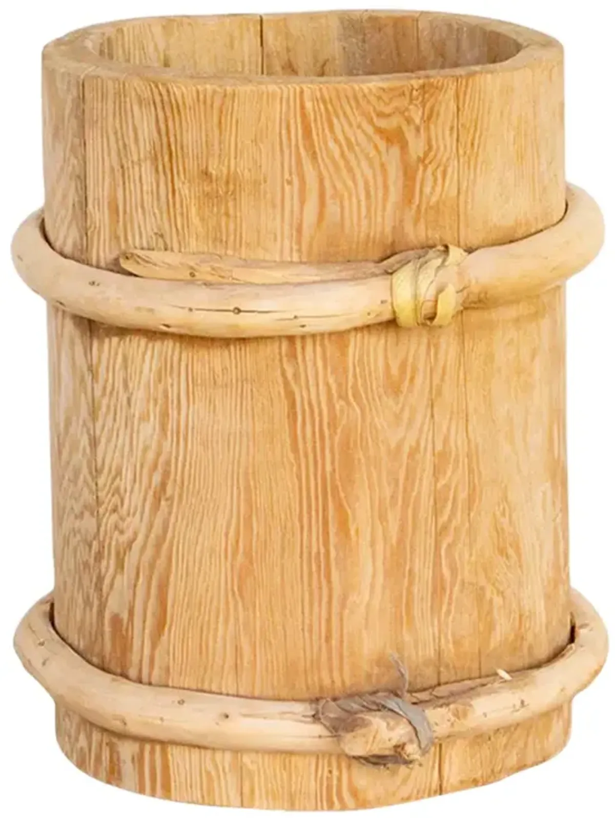 Charming Asian Bleached Wood Bucket - de-cor - brown