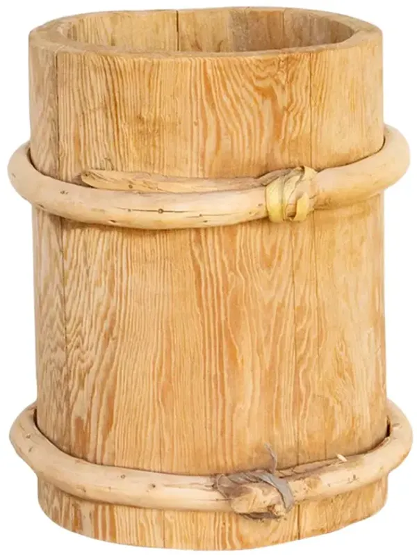 Charming Asian Bleached Wood Bucket - de-cor - Brown