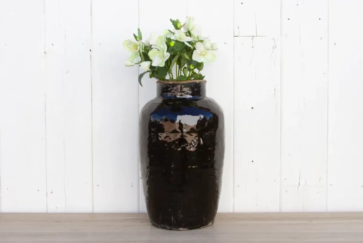 Vintage Tall Asian Martaban Jar - de-cor - Brown