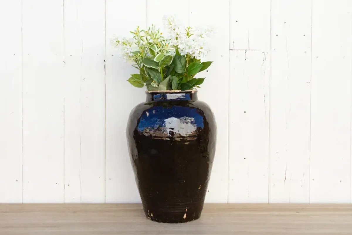 Tall Glazed Brown Martaban Jar - de-cor