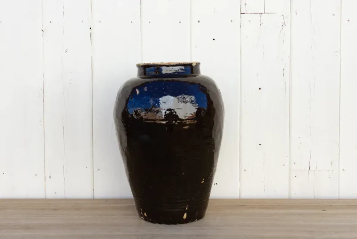 Tall Glazed Brown Martaban Jar