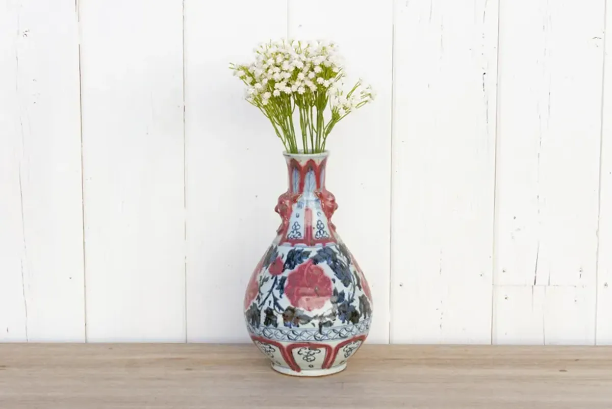 Vintage Blue & Red Pottery Vase - de-cor