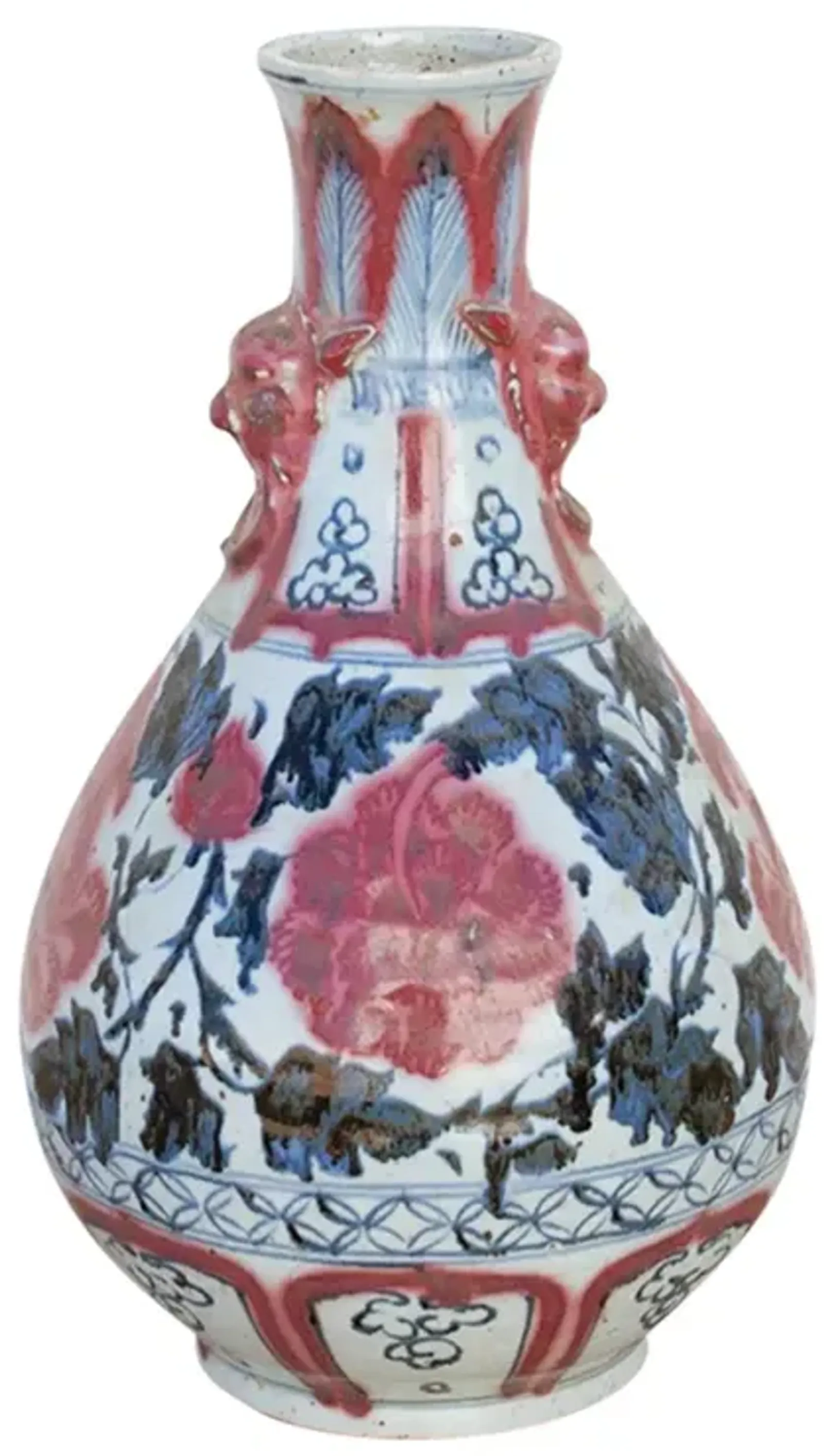 Vintage Blue & Red Pottery Vase - de-cor