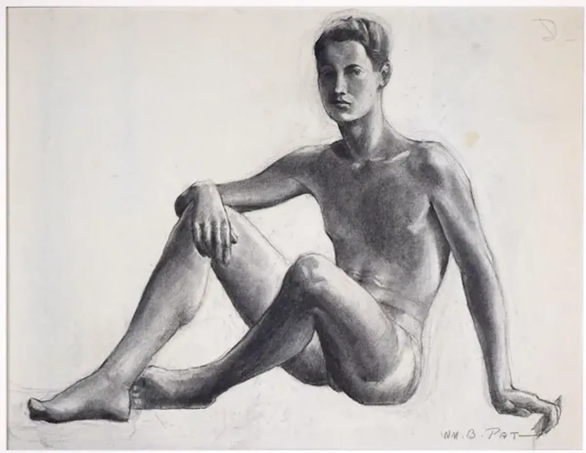 Nude Male Drawing by Pattengill 1934 - Antiquarian Art Company - Black