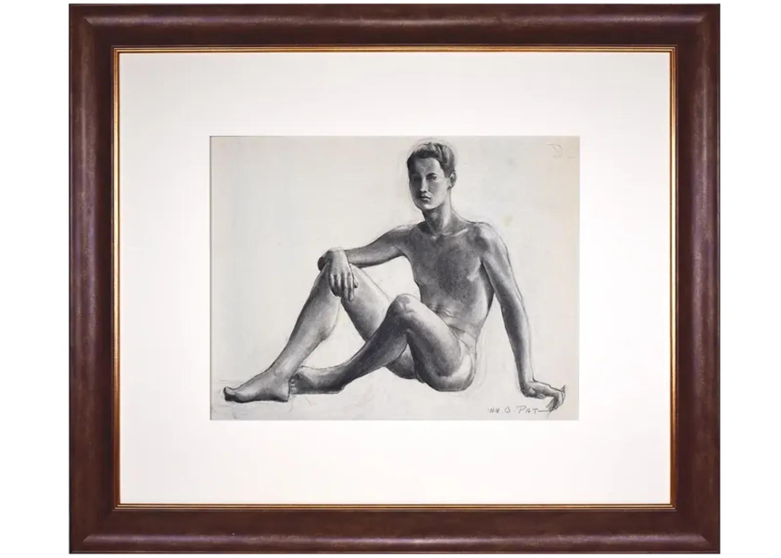 Nude Male Drawing by Pattengill 1934 - Antiquarian Art Company - Black