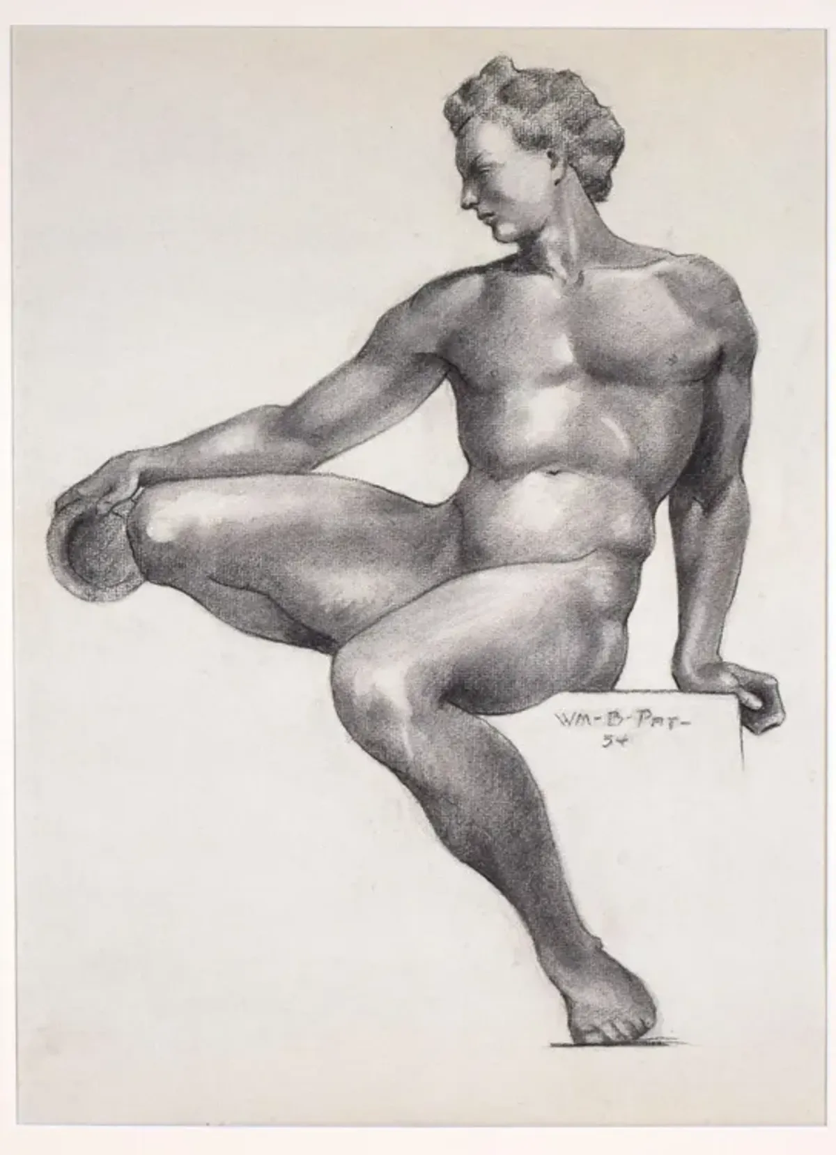 Neoclassical Male Nude Drawing 1934 - Antiquarian Art Company - Black