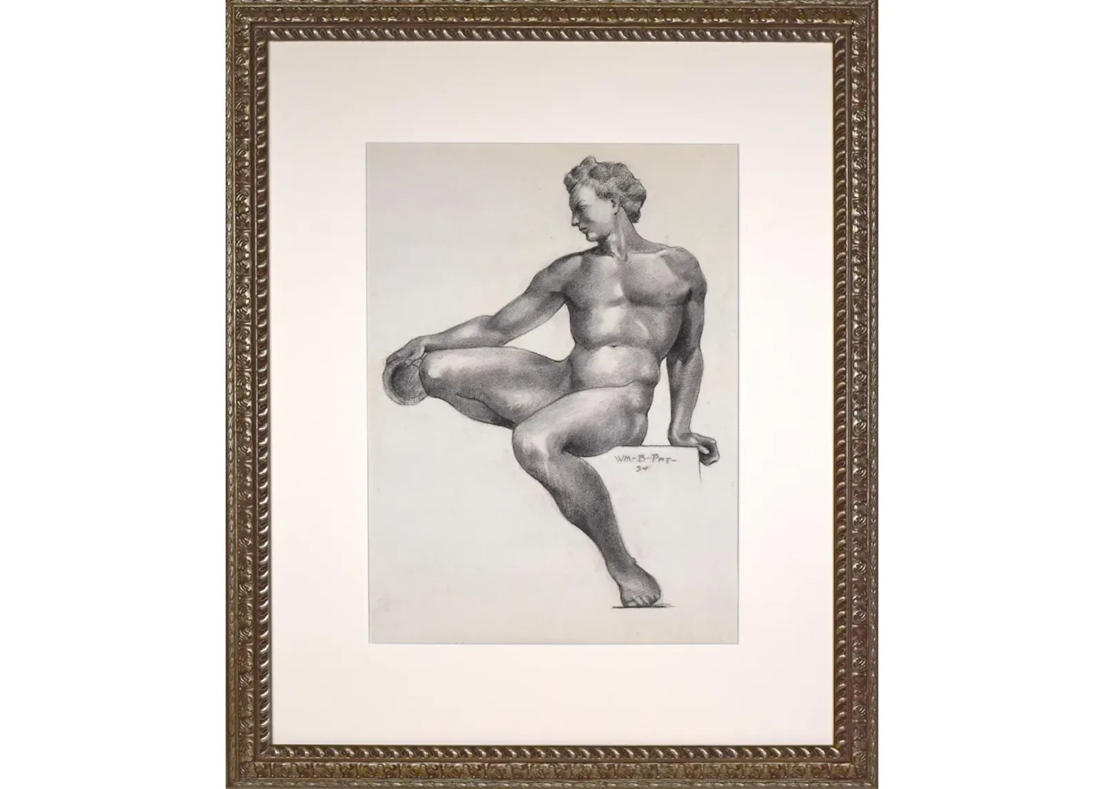 Neoclassical Male Nude Drawing 1934 - Antiquarian Art Company - Black