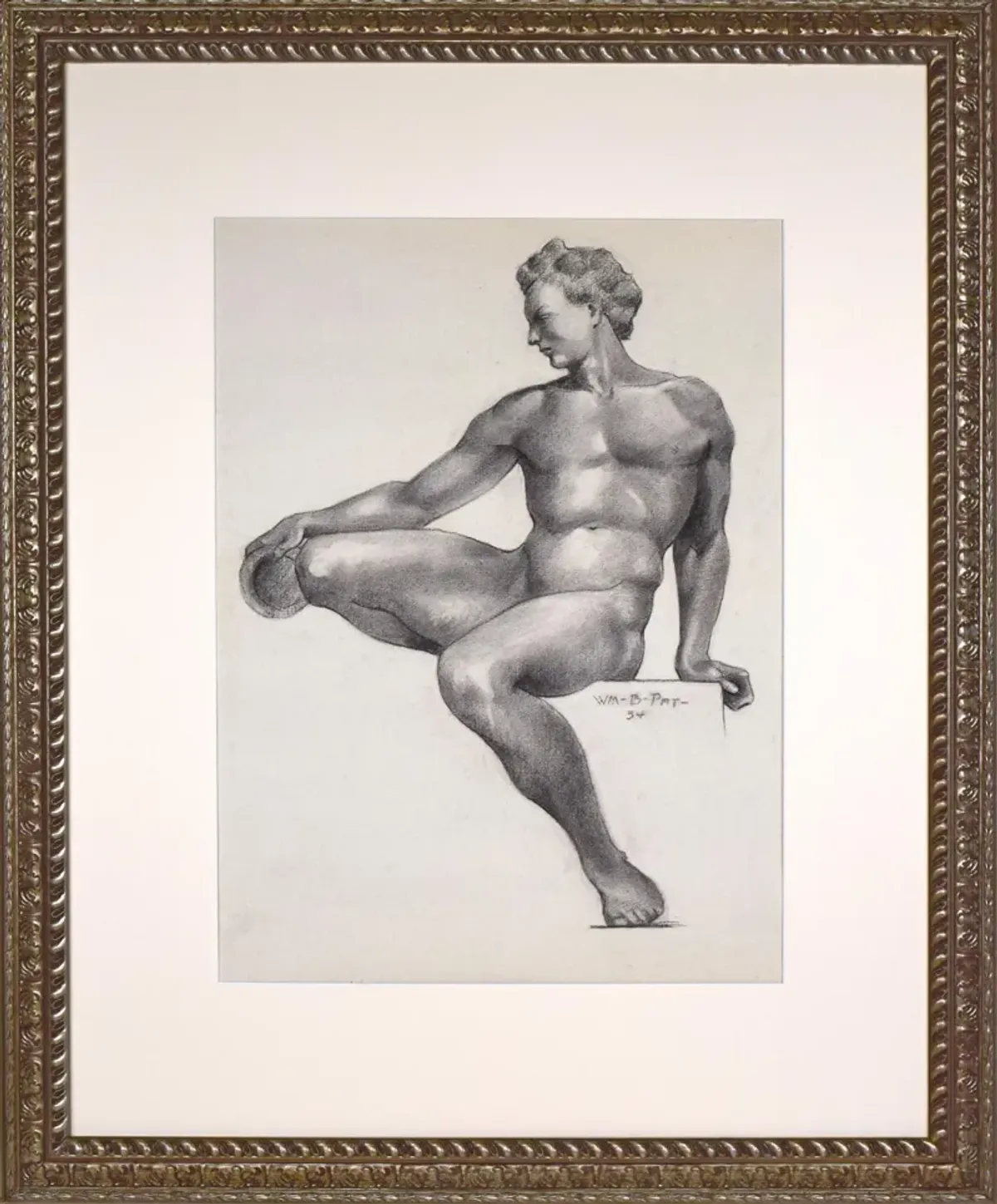 Neoclassical Male Nude Drawing 1934 - Antiquarian Art Company - Black