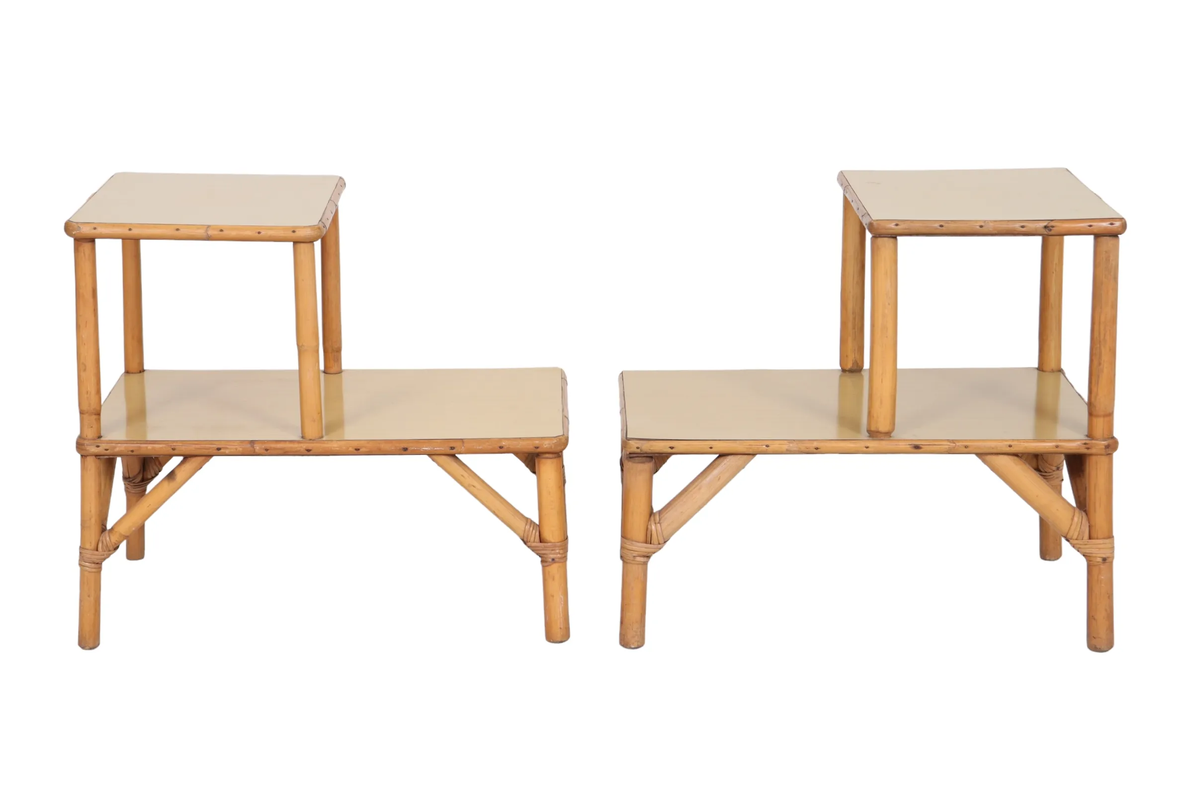 Bamboo Two Tier Side Tables - a Pair - Interesting Things