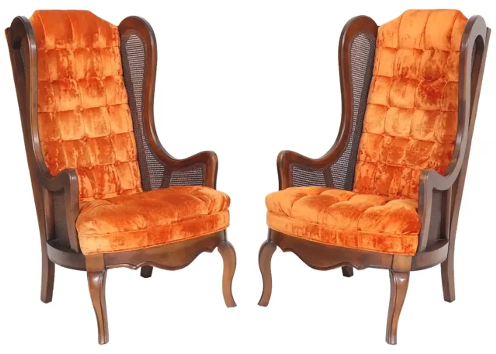 1960 s Caned Wingback Chairs by Lewittes - Interesting Things - Orange - Comfortable, Stylish